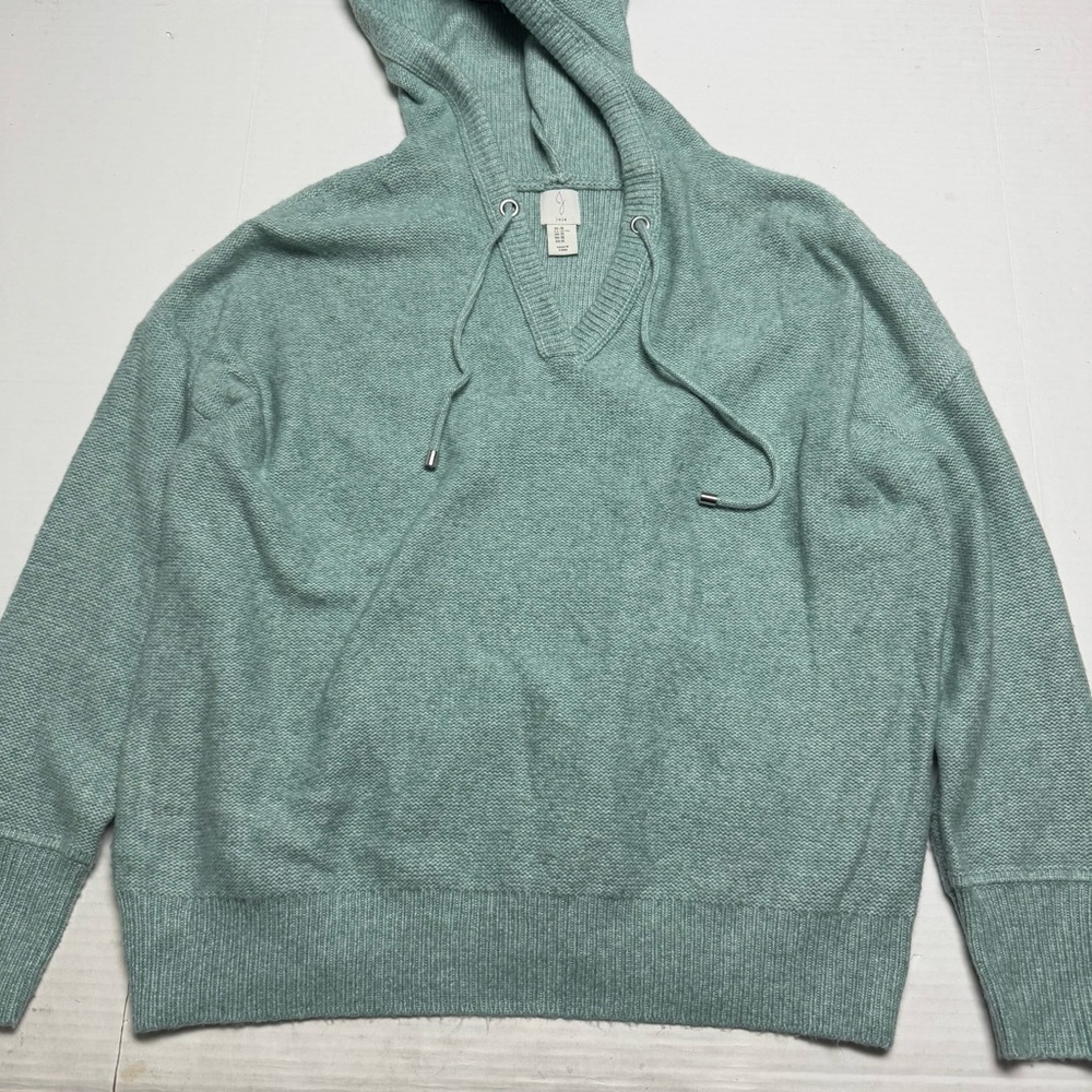Joie Lightweight Hooded V-Neck Sweater In Green Size: XL